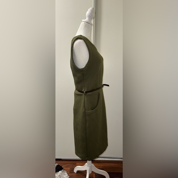Olive Green Dress w/ zip back, fitted, pockets,belt size 12 - Picture 6 of 12
